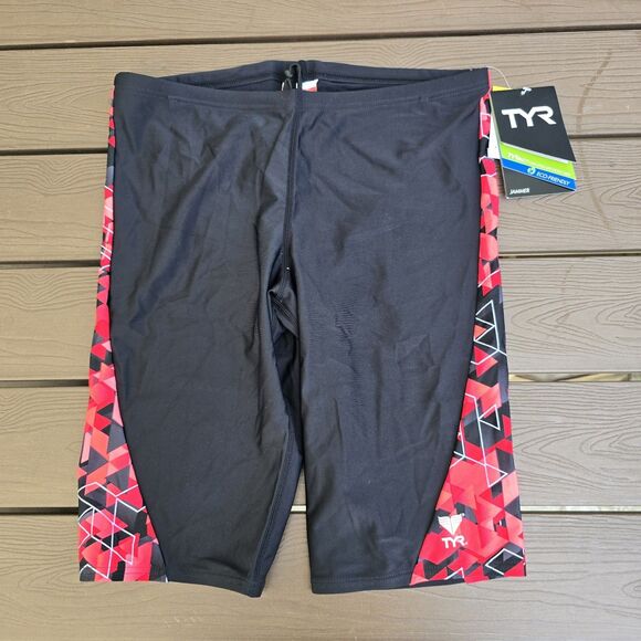 TYR Tyreeco Men's Nylon Labyrinth Splice Jammer Red/black Swim SZ 32 New - Picture 1 of 3